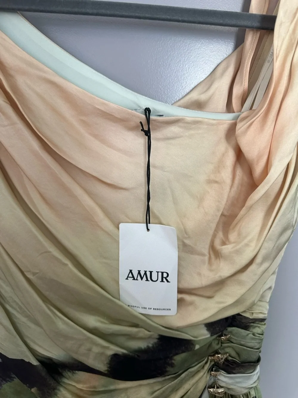 AMUR Beige, Olive & Black Watercolor Cowl Mini Dress - Picture 6 of 8
